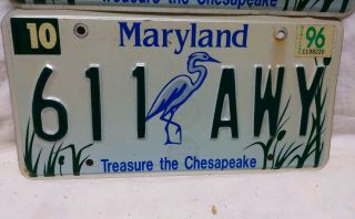 Vintage Maryland License Plate Pair Treasure The Chesapeake 1996 2