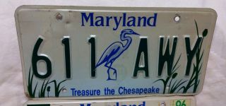 Vintage Maryland License Plate Pair Treasure The Chesapeake 1996 3