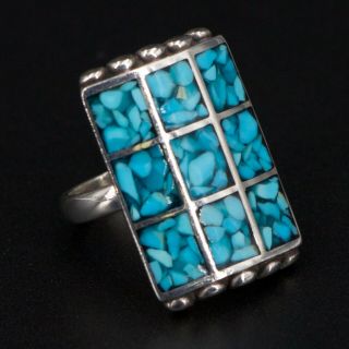Vtg Sterling Silver - Navajo Crushed Turquoise Inlay Statement Ring Size 9 - 16g