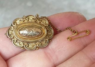 Victorian Vintage Jewellery Beautifully Crafted Gold Mourning Brooch Shawl Pin