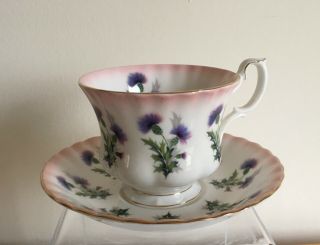Vintage Royal Albert Porcelain Cup And Saucer With Thistles Gold Gilded