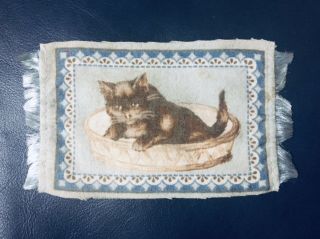 Vintage Kitten In Basket Dollhouse Miniature Tobacco Rug Cigarette Felt Carpet