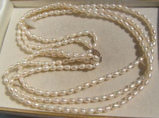 Vintage 3 Strand Real Pearl Bead Necklace With Filigree Clasp