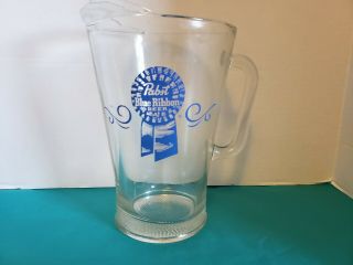Pabst Blue Ribbon (pbr) Vintage Heavy Duty Glass Beer Pitcher 48 Oz.