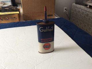 Good Vintage Gulf Gulfoil 4 Oz.  Household Lubricant Advertising Oil Can