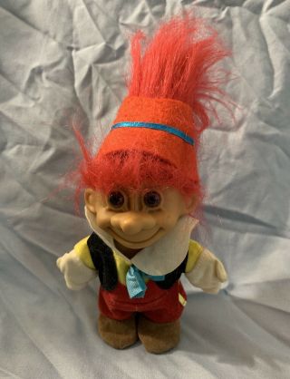 Vintage Russ Troll Doll Elf Gnome Pinocchio 5” Inch Boy With Sticker