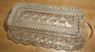 Vintage Butter Dish Crystal Cut Covered Lid Clear Diamonds