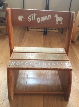 Vintage Atf Toys Wood Step Up / Sit Down Folding Stool Kids Child 