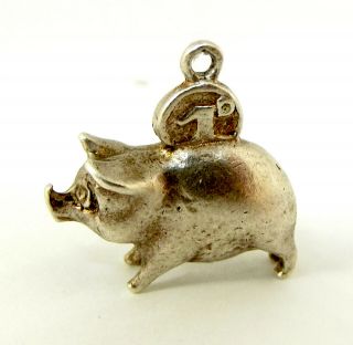 Vintage Silver Pig Charm Solid Piggy Bank 1d Coin Slot Heavy 8.  3g.  Pre Date 1971