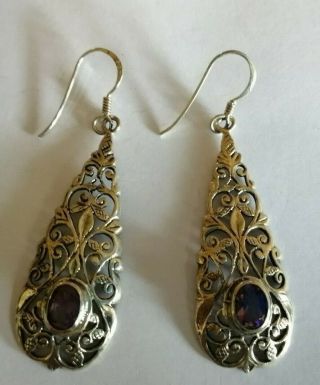 Fine Vintage Sterling silver and amethyst drop earrings 2