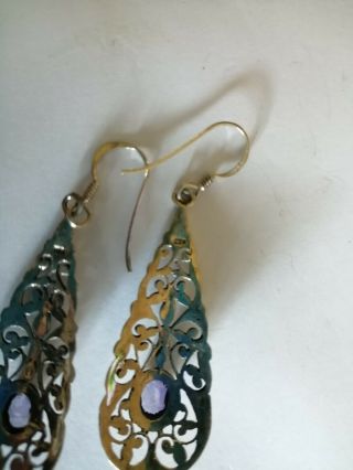 Fine Vintage Sterling silver and amethyst drop earrings 3