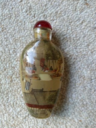 Vintage Chinese Glass Snuff Bottle Painted Inside Hand Painted River Scene