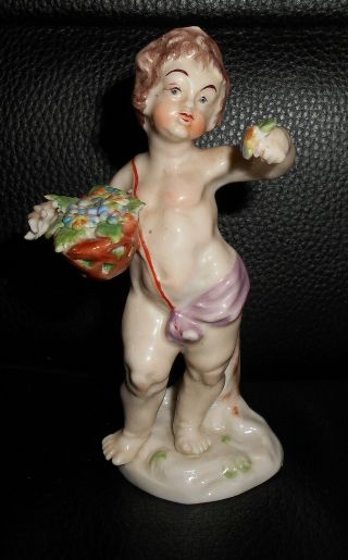 Vintage Capodimonte Porcelain Cherub With Flower Basket Figurine