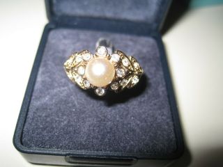 Vintage Signed A&s (attwood & Sawyer) Sparkling Crystal Gold Plated Ring Boxed