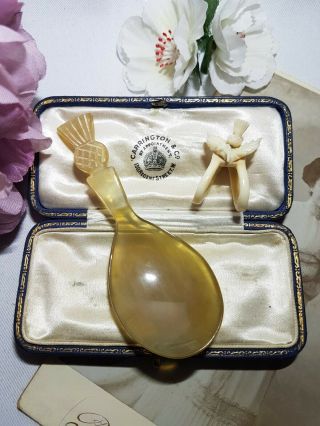 Vintage Hand Carved Scottish Horn Spoon & Bone Scarf Clip Ring