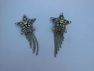 Diamante Vintage Butler And Wilson Crystal Drop Earrings Star Comet Design 1980s