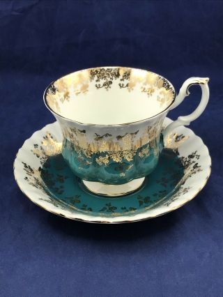Vintage Royal Albert Regal Series Tea Cup And Saucer Green White & Gold