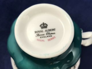 Vintage Royal Albert Regal Series Tea Cup and Saucer Green White & Gold 5