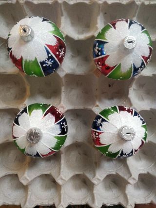 Vintage traditional size Hand Painted mica glass Christmas Balls Ornaments Radco 2