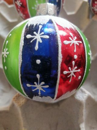 Vintage traditional size Hand Painted mica glass Christmas Balls Ornaments Radco 4