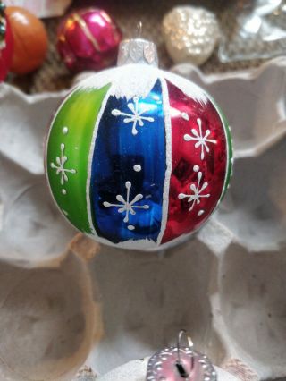 Vintage traditional size Hand Painted mica glass Christmas Balls Ornaments Radco 5