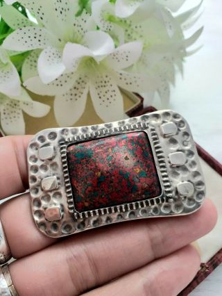 Vintage Old Jewellery - Sterling Silver Fronted Arts & Crafts Brooch With Enamel.