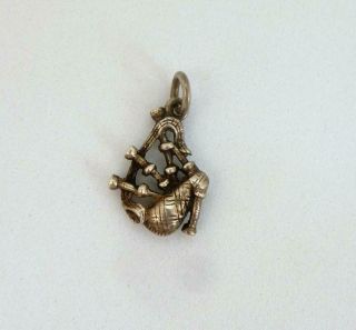 Vintage Sterling Silver Scottish Bagpipes Charm Fob Pendant C1950 