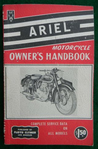 Vintage Ariel Motorcycle Owners Handbook By C W Waller Floyd Clymer Publications