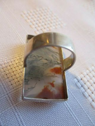 Vintage Art Deco Silver and Moss Agate Ring 3