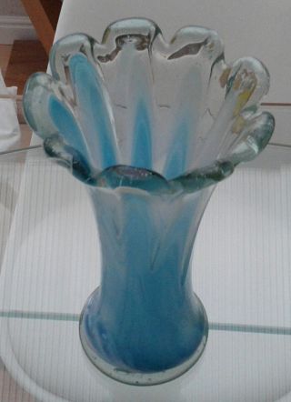 Stunning Vintage Murano ? Blue Art Glass Vase
