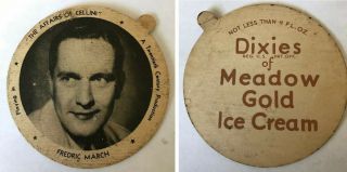 Vintage Dixies Of Meadow Gold Ice Cream Lid Fredric March $1 Ship