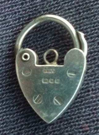 Vintage Solid Silver Love Heart Lock Pendant Charm Bracelet Clasp Hallmark 1967