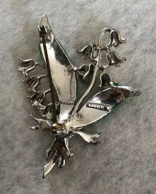 Vintage Exquisite Silver Tone Metal White Green Lily of the Valley Flower Brooch 4