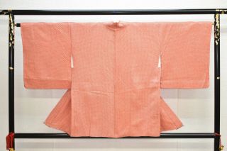 Vintage Silk Kimono Jacket:fully Shibori Orange Poppy Red Plain@yn99