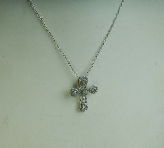 Old Vintage Sterling Silver Victorian Style Stone Set Cross And Chain Pendant