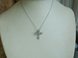 Old Vintage Sterling Silver Victorian Style Stone Set Cross and Chain Pendant 4