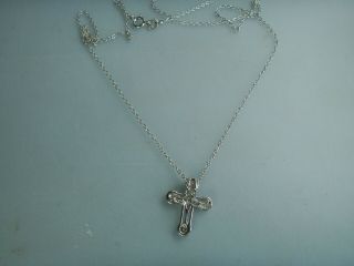 Old Vintage Sterling Silver Victorian Style Stone Set Cross and Chain Pendant 5