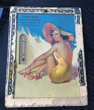 Vintage Foil Cardboard Cantor’s Shoes St.  Louis Pin Up Advertising Thermometer
