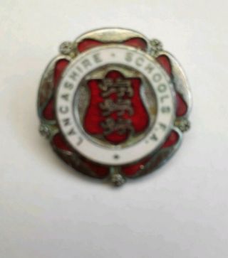 Vintage Enamel Lancashire Schools Association Football Badge Lapel H.  W.  Miller
