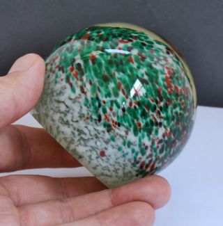 Vintage Art Glass Mottled Green Paperweight With Flat Base - 6.  5cm Ht