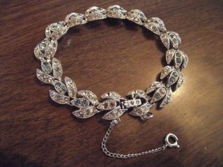 Gorgeous Vintage Signed Bogoff Silver Plated W/ Rhinestones Sectioned Bracelet