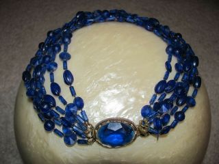 Vintage Antique Womens Blue Bead Multi Strand Choker Or Long Necklace Estate
