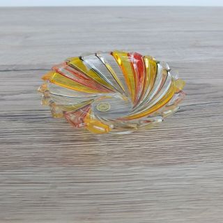 Coloured Vintage Glass Murano Dish With Label