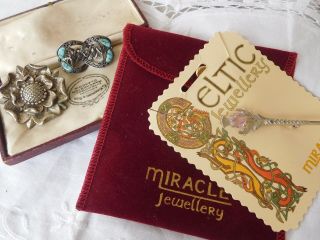 Three Lovely Vintage 1960s/70s Brooches All Signed Miracle