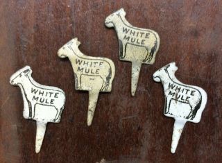 4 Vintage Antique White Mule Tobacco Tag Lithographed Tin Usa