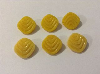 Set Of 6 Yellow Patterned Old/vintage Glass Buttons.