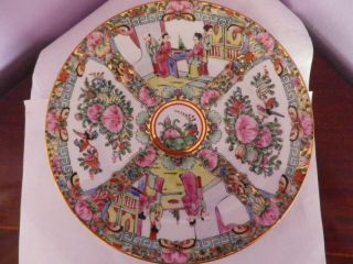 Vintage Chinese Porcelain Rose Medallion People & Flowers Des Plate 25 Cms Dia