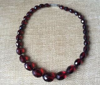 Vintage Art Deco Cherry Red Bakelite Facet Cut Bead Necklace - 40g