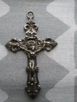Ornate Vintage Signed Sterling Silver Crucifix Cross Pendant