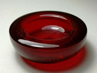 Vintage Whitefriars Ruby Red Controlled Bubble Glass Dish Bowl Ashtray